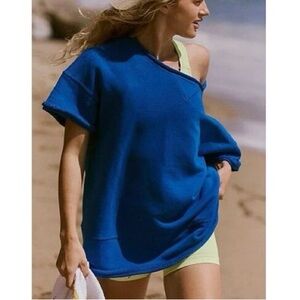 NWT! Free People FP Movement Cruise Sweatshirt Tee Blue Outdoors Workout Small